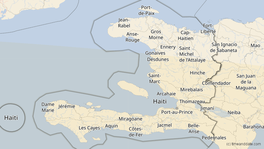 A map of Haiti, showing the path of the 11. Mai 2059 Totale Sonnenfinsternis