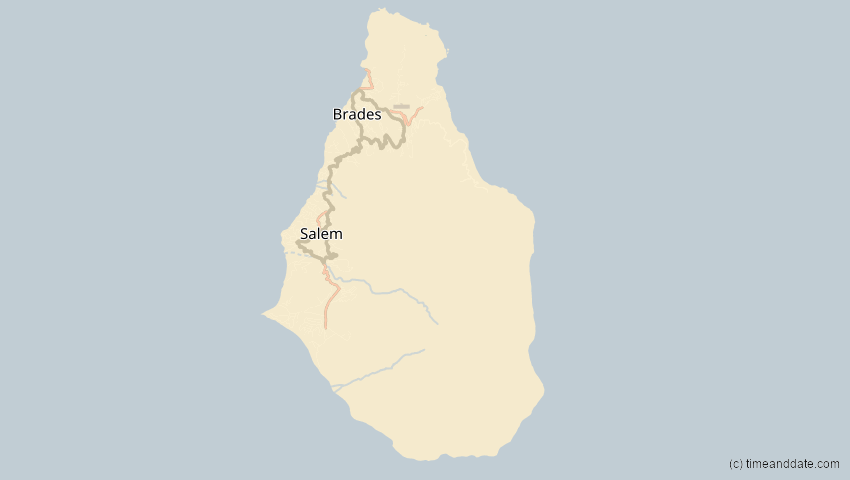A map of Montserrat, showing the path of the 11. Mai 2059 Totale Sonnenfinsternis