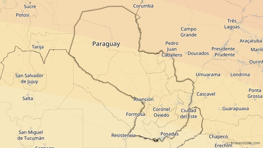 A map of Paraguay, showing the path of the 11. Mai 2059 Totale Sonnenfinsternis