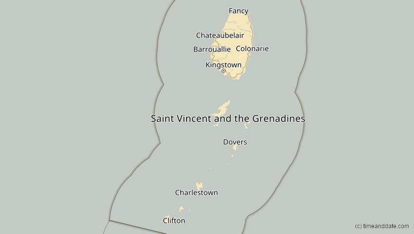 A map of St. Vincent und die Grenadinen, showing the path of the 11. Mai 2059 Totale Sonnenfinsternis