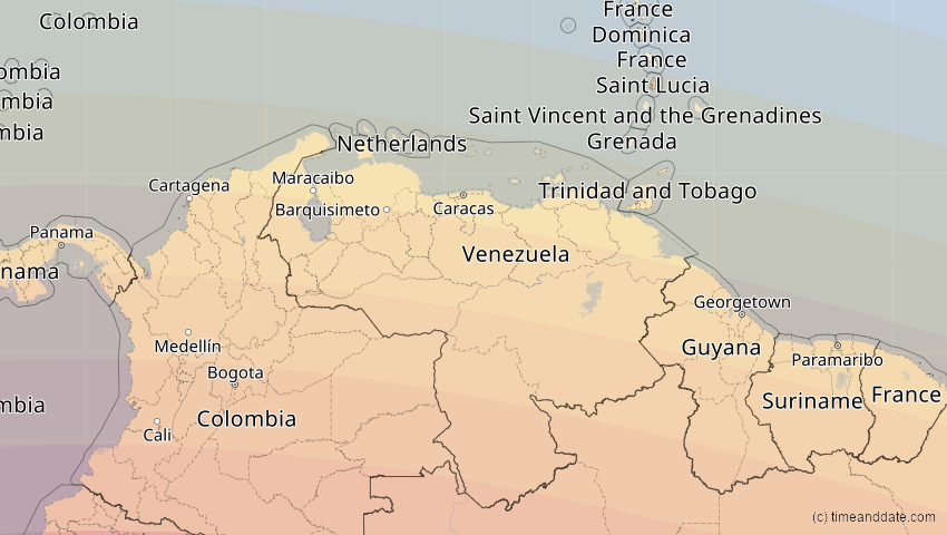A map of Venezuela, showing the path of the 11. Mai 2059 Totale Sonnenfinsternis