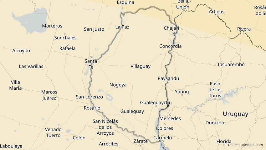 A map of Entre Ríos, Argentinien, showing the path of the 11. Mai 2059 Totale Sonnenfinsternis