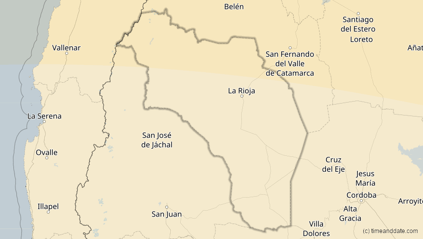 A map of Rioja, Argentinien, showing the path of the 11. Mai 2059 Totale Sonnenfinsternis