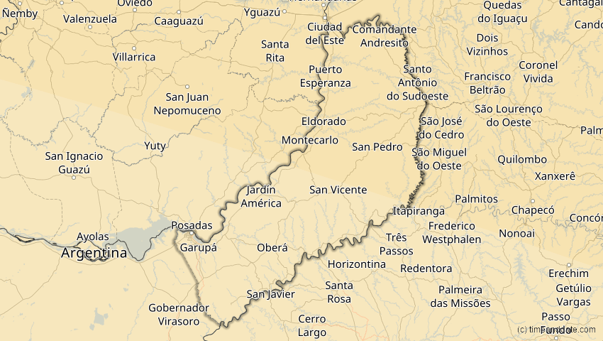 A map of Misiones, Argentinien, showing the path of the 11. Mai 2059 Totale Sonnenfinsternis