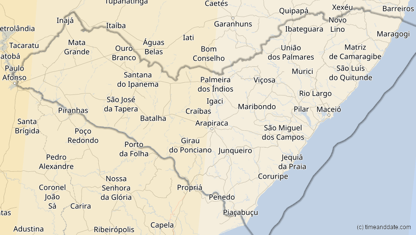 A map of Alagoas, Brasilien, showing the path of the 11. Mai 2059 Totale Sonnenfinsternis