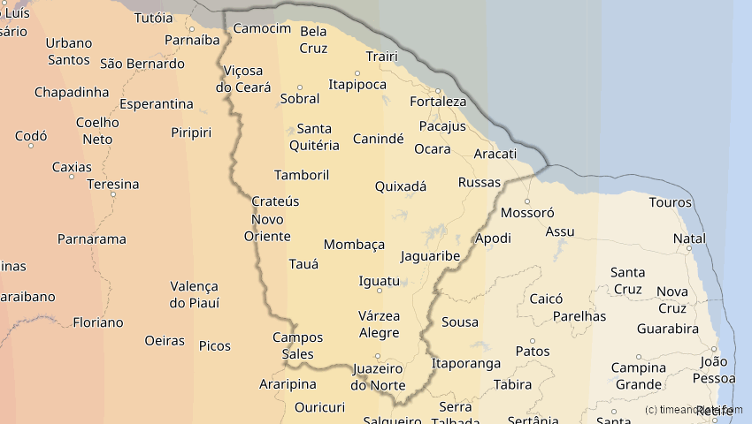 A map of Ceará, Brasilien, showing the path of the 11. Mai 2059 Totale Sonnenfinsternis