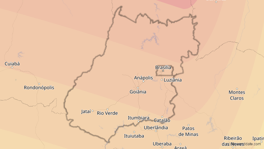 A map of Goiás, Brasilien, showing the path of the 11. Mai 2059 Totale Sonnenfinsternis