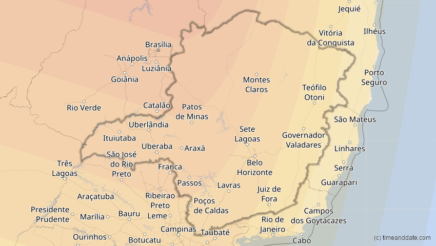 A map of Minas Gerais, Brasilien, showing the path of the 11. Mai 2059 Totale Sonnenfinsternis