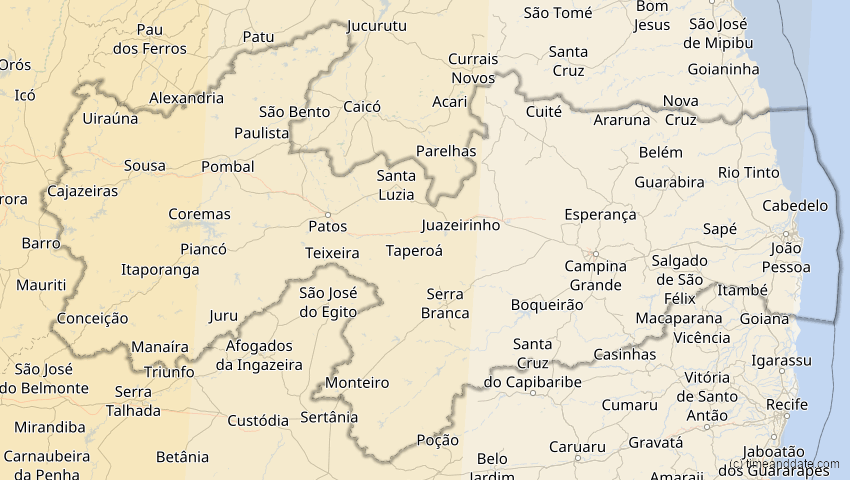 A map of Paraíba, Brasilien, showing the path of the 11. Mai 2059 Totale Sonnenfinsternis