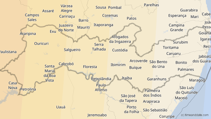 A map of Pernambuco, Brasilien, showing the path of the 11. Mai 2059 Totale Sonnenfinsternis