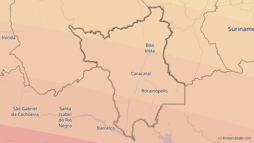 A map of Roraima, Brasilien, showing the path of the 11. Mai 2059 Totale Sonnenfinsternis