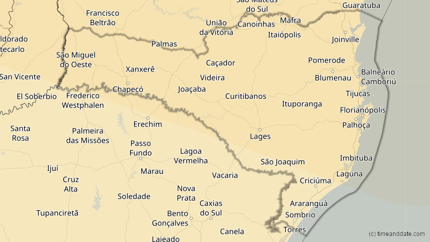 A map of Santa Catarina, Brasilien, showing the path of the 11. Mai 2059 Totale Sonnenfinsternis