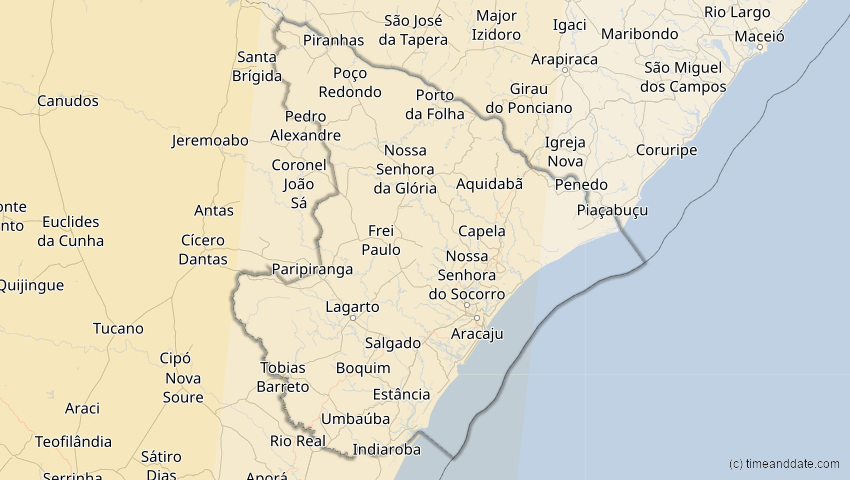 A map of Sergipe, Brasilien, showing the path of the 11. Mai 2059 Totale Sonnenfinsternis