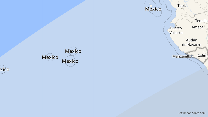 A map of Colima, Mexiko, showing the path of the 11. Mai 2059 Totale Sonnenfinsternis