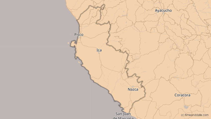 A map of Ica, Peru, showing the path of the 11. Mai 2059 Totale Sonnenfinsternis