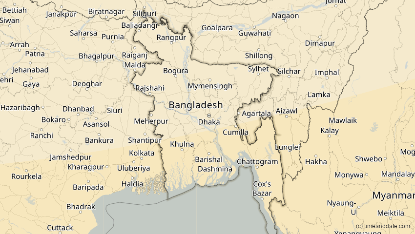 A map of Bangladesch, showing the path of the 5. Nov 2059 Ringförmige Sonnenfinsternis