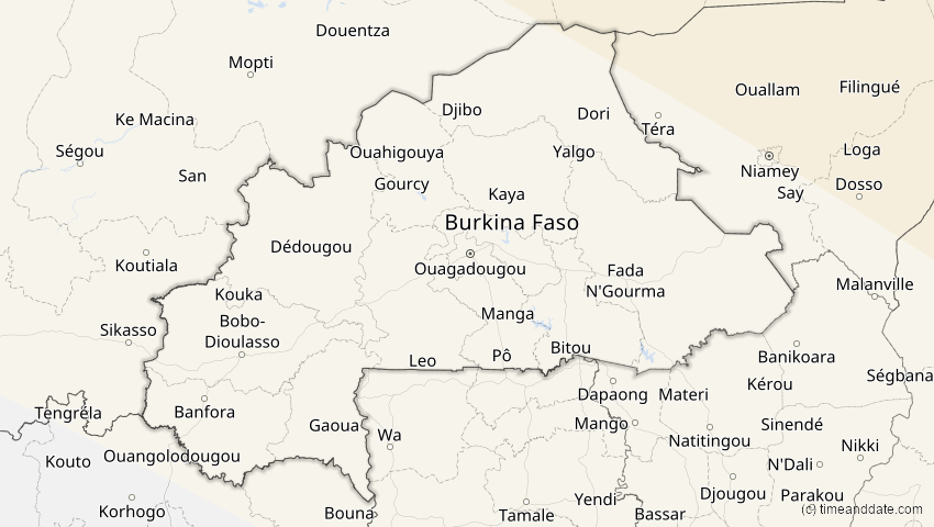 A map of Burkina Faso, showing the path of the 5. Nov 2059 Ringförmige Sonnenfinsternis