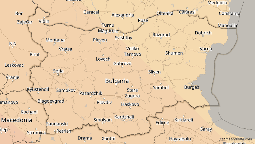 A map of Bulgarien, showing the path of the 5. Nov 2059 Ringförmige Sonnenfinsternis