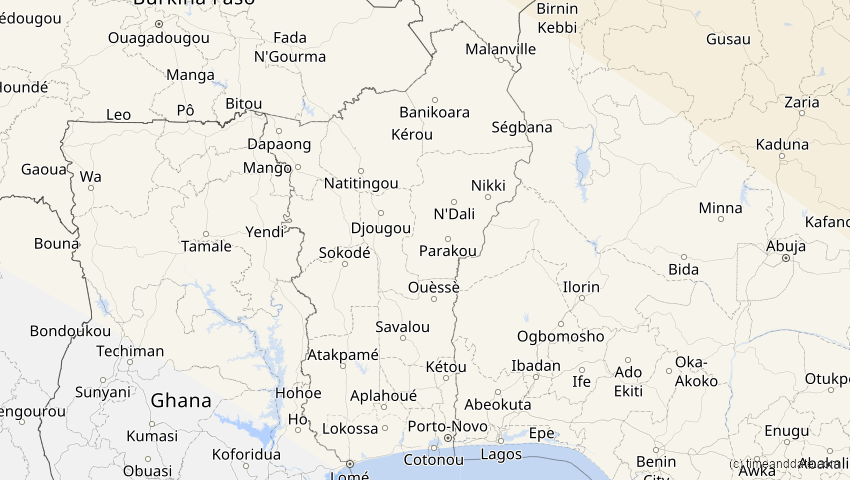 A map of Benin, showing the path of the 5. Nov 2059 Ringförmige Sonnenfinsternis