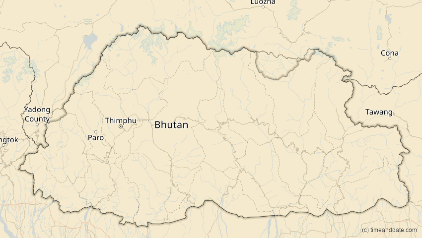 A map of Bhutan, showing the path of the 5. Nov 2059 Ringförmige Sonnenfinsternis