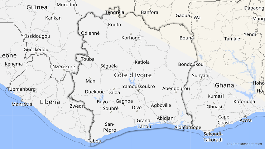 A map of Elfenbeinküste (Côte d'Ivoire), showing the path of the 5. Nov 2059 Ringförmige Sonnenfinsternis