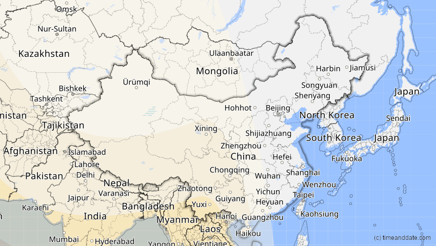 A map of China, showing the path of the 5. Nov 2059 Ringförmige Sonnenfinsternis