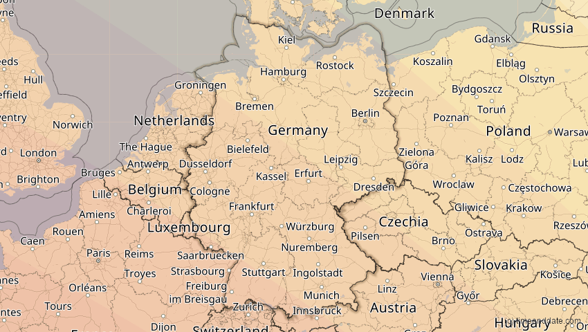 A map of Deutschland, showing the path of the 5. Nov 2059 Ringförmige Sonnenfinsternis