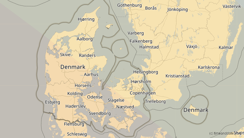 A map of Dänemark, showing the path of the 5. Nov 2059 Ringförmige Sonnenfinsternis