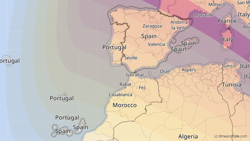 A map of Spanien, showing the path of the 5. Nov 2059 Ringförmige Sonnenfinsternis