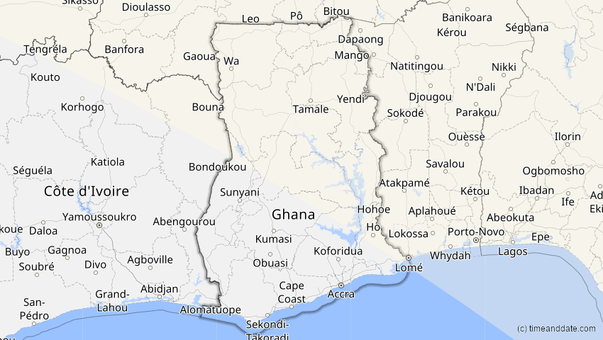 A map of Ghana, showing the path of the 5. Nov 2059 Ringförmige Sonnenfinsternis