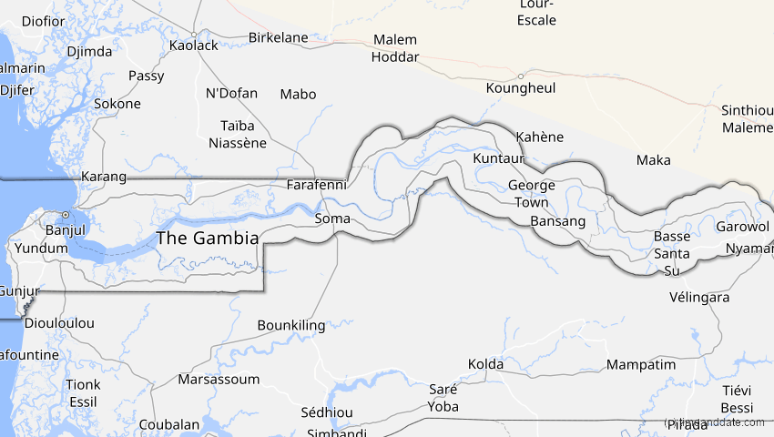 A map of Gambia, showing the path of the 5. Nov 2059 Ringförmige Sonnenfinsternis