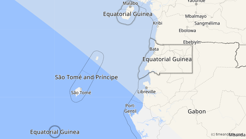 A map of Äquatorialguinea, showing the path of the 5. Nov 2059 Ringförmige Sonnenfinsternis