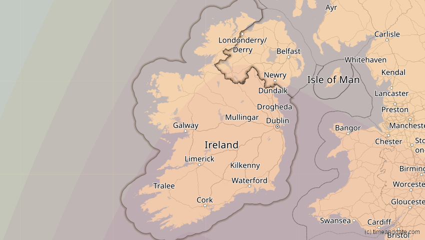 A map of Irland, showing the path of the 5. Nov 2059 Ringförmige Sonnenfinsternis