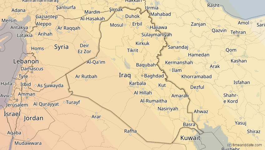 A map of Irak, showing the path of the 5. Nov 2059 Ringförmige Sonnenfinsternis