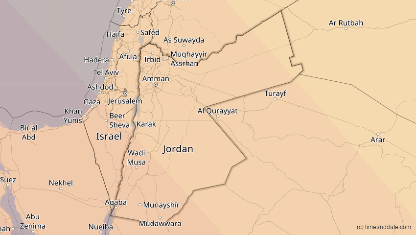 A map of Jordanien, showing the path of the 5. Nov 2059 Ringförmige Sonnenfinsternis
