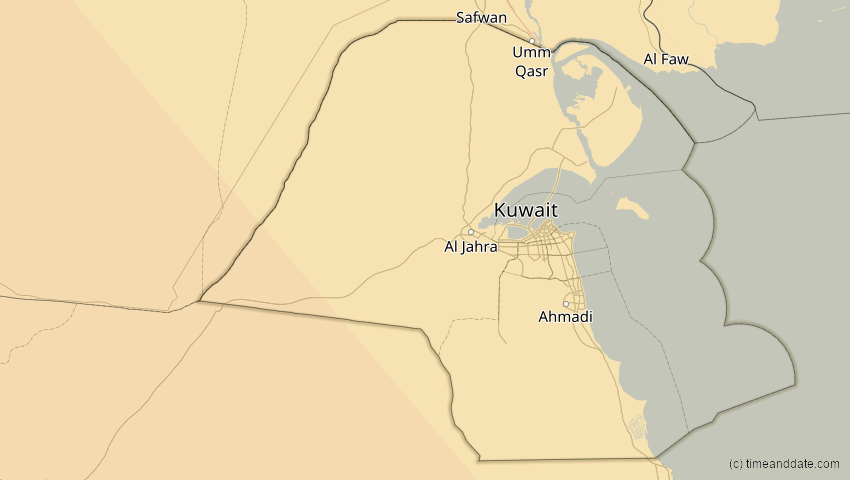 A map of Kuwait, showing the path of the 5. Nov 2059 Ringförmige Sonnenfinsternis