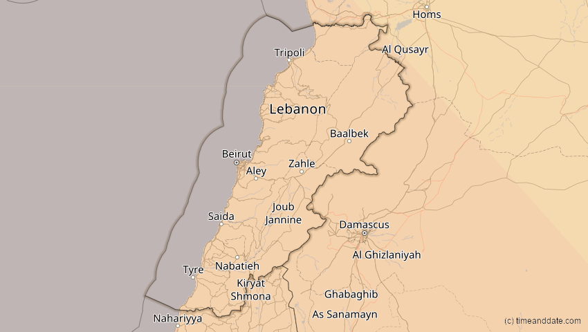 A map of Libanon, showing the path of the 5. Nov 2059 Ringförmige Sonnenfinsternis