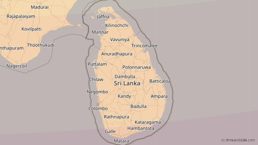 A map of Sri Lanka, showing the path of the 5. Nov 2059 Ringförmige Sonnenfinsternis