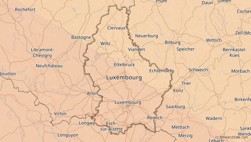 A map of Luxemburg, showing the path of the 5. Nov 2059 Ringförmige Sonnenfinsternis