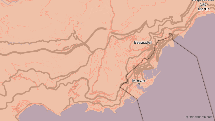 A map of Monaco, showing the path of the 5. Nov 2059 Ringförmige Sonnenfinsternis