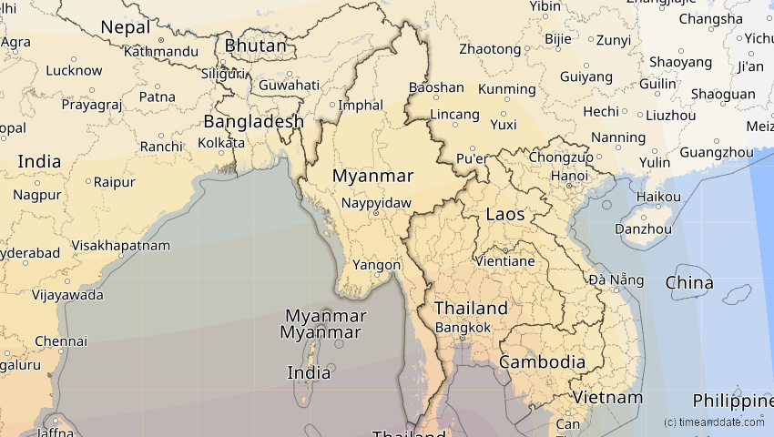 A map of Myanmar, showing the path of the 5. Nov 2059 Ringförmige Sonnenfinsternis