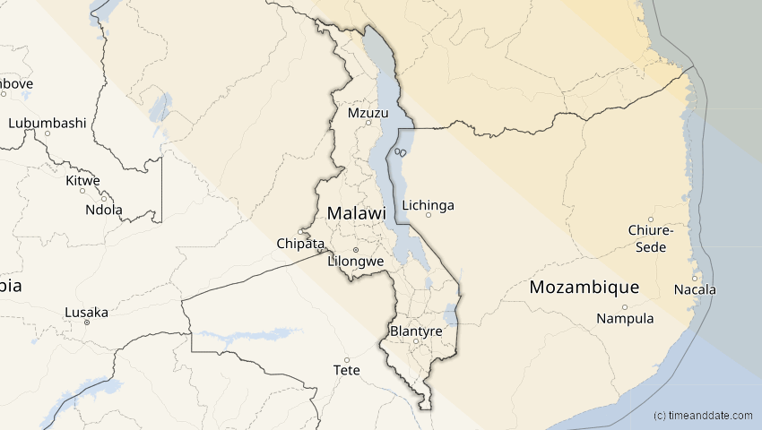 A map of Malawi, showing the path of the 5. Nov 2059 Ringförmige Sonnenfinsternis