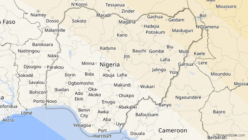 A map of Nigeria, showing the path of the 5. Nov 2059 Ringförmige Sonnenfinsternis