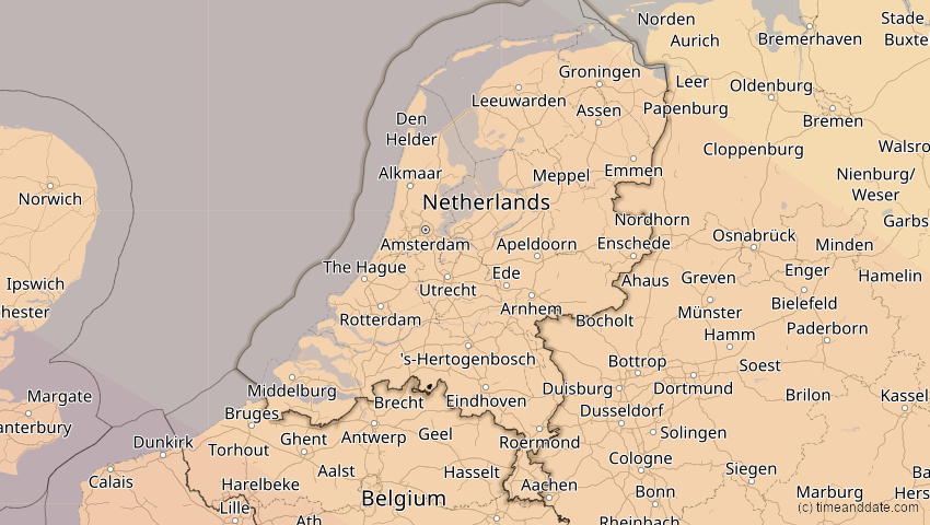 A map of Niederlande, showing the path of the 5. Nov 2059 Ringförmige Sonnenfinsternis
