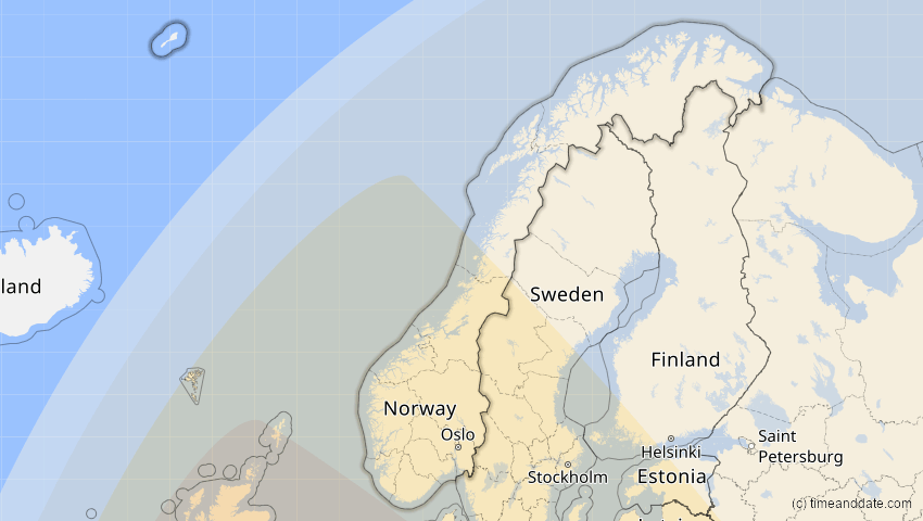 A map of Norwegen, showing the path of the 5. Nov 2059 Ringförmige Sonnenfinsternis