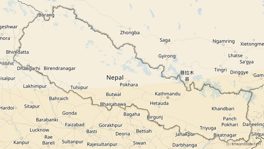 A map of Nepal, showing the path of the 5. Nov 2059 Ringförmige Sonnenfinsternis