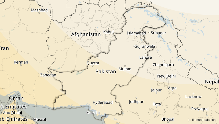 A map of Pakistan, showing the path of the 5. Nov 2059 Ringförmige Sonnenfinsternis
