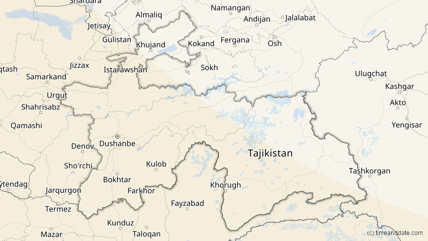 A map of Tadschikistan, showing the path of the 5. Nov 2059 Ringförmige Sonnenfinsternis
