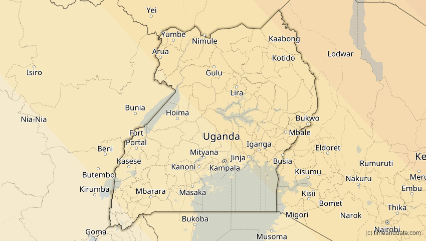 A map of Uganda, showing the path of the 5. Nov 2059 Ringförmige Sonnenfinsternis