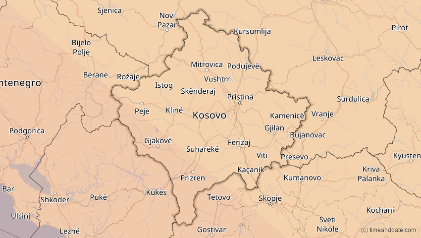 A map of Kosovo, showing the path of the 5. Nov 2059 Ringförmige Sonnenfinsternis